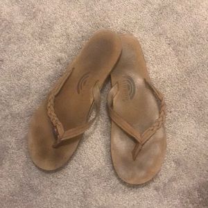 Rainbow braided strap flip flops